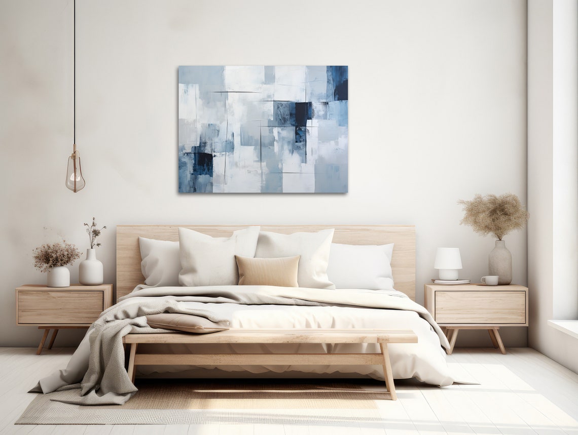 Large Abstract Wall Art Framed Print Modern Abstract Painting Extra Large Light Blue Dark Blue Artwork Cloudy Day - Image 2