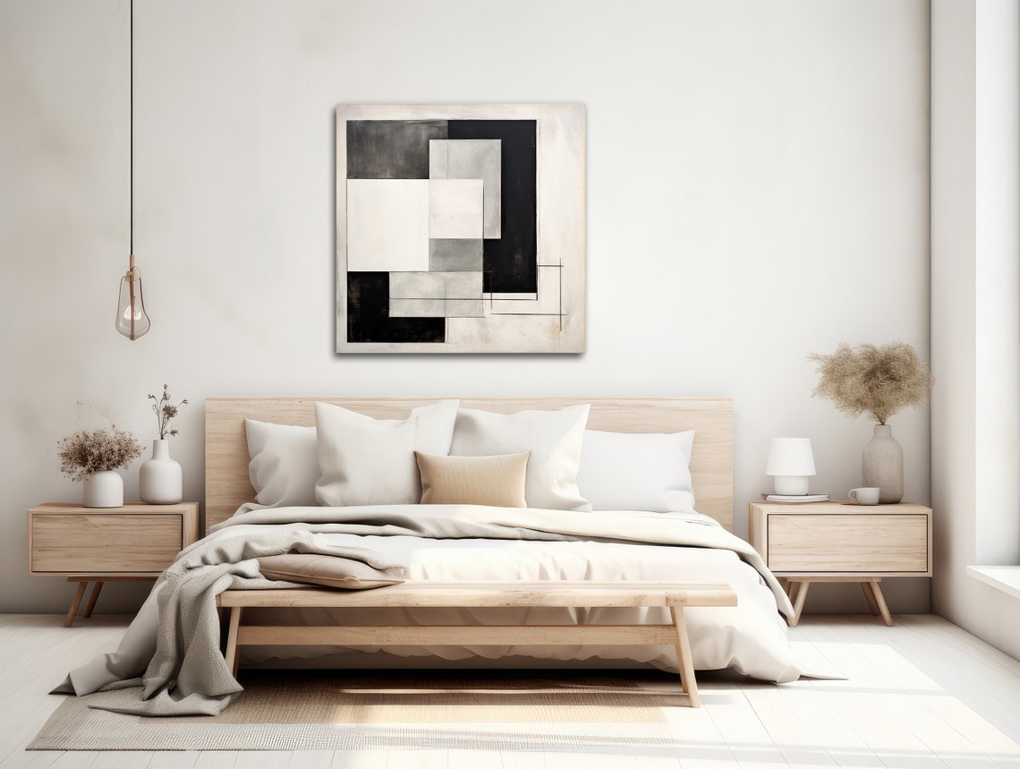 Large Geometric Wall Art Framed Print Modern Abstract Painting Black And White Geometric Artwork Middle Lane - Image 2
