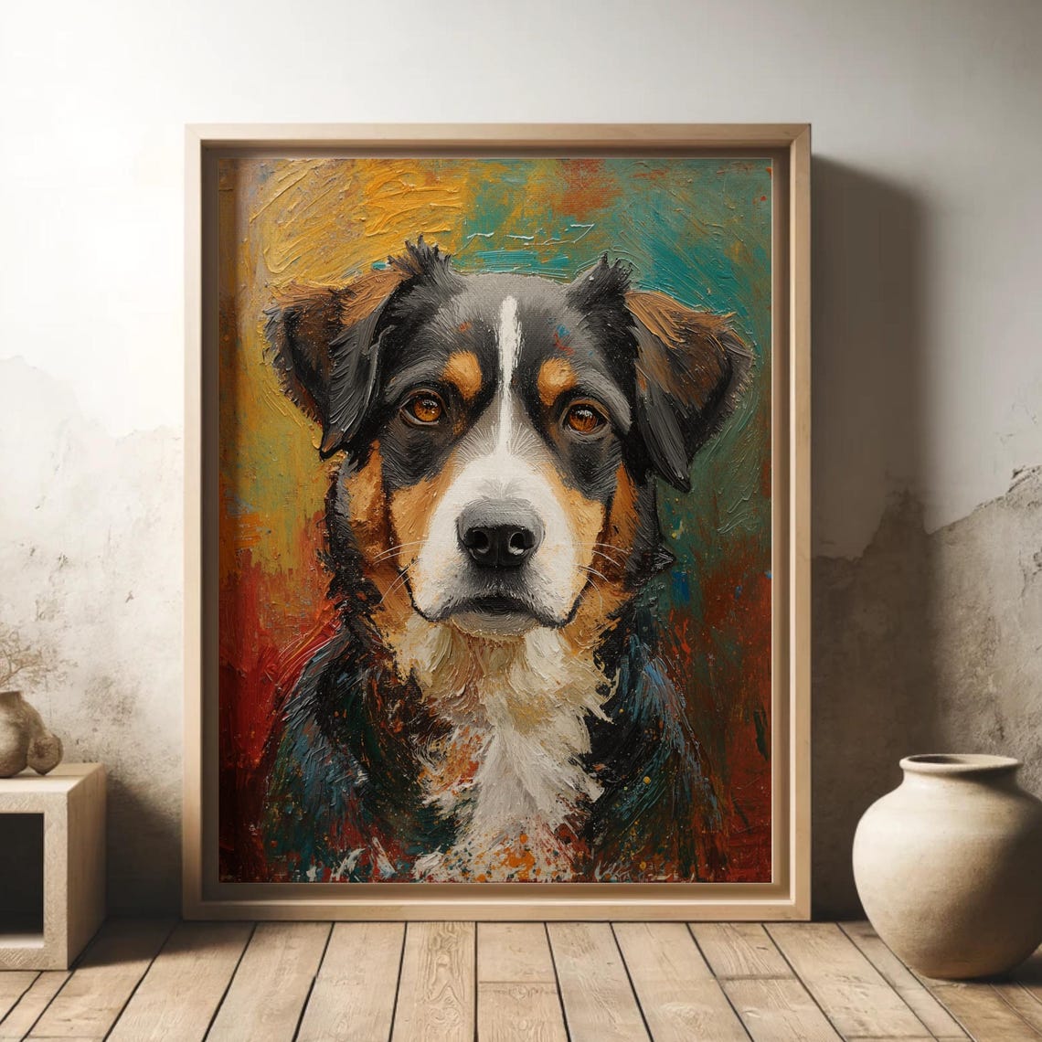 Australian Shepherd Tri Color Dog Portrait Painterly Style Poster