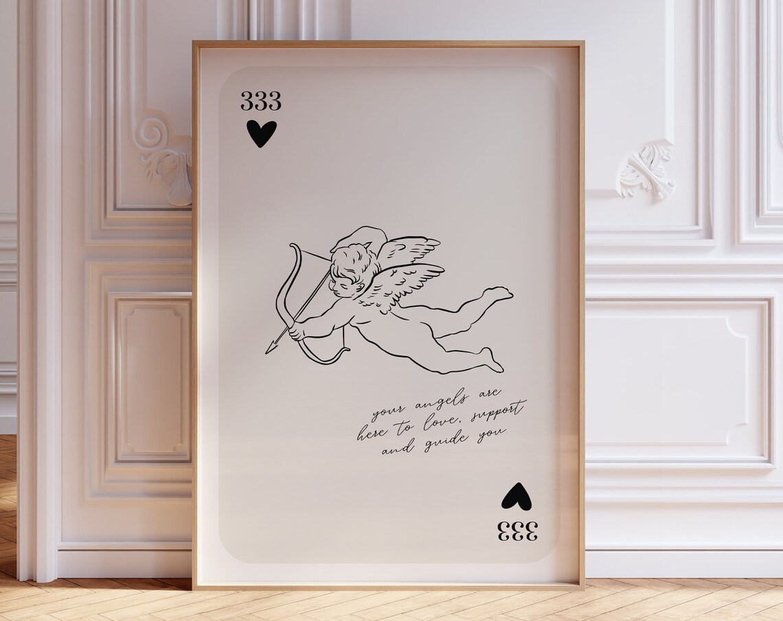 Angel Number 333 Cherub Bow Playing Card Guidance Art Poster