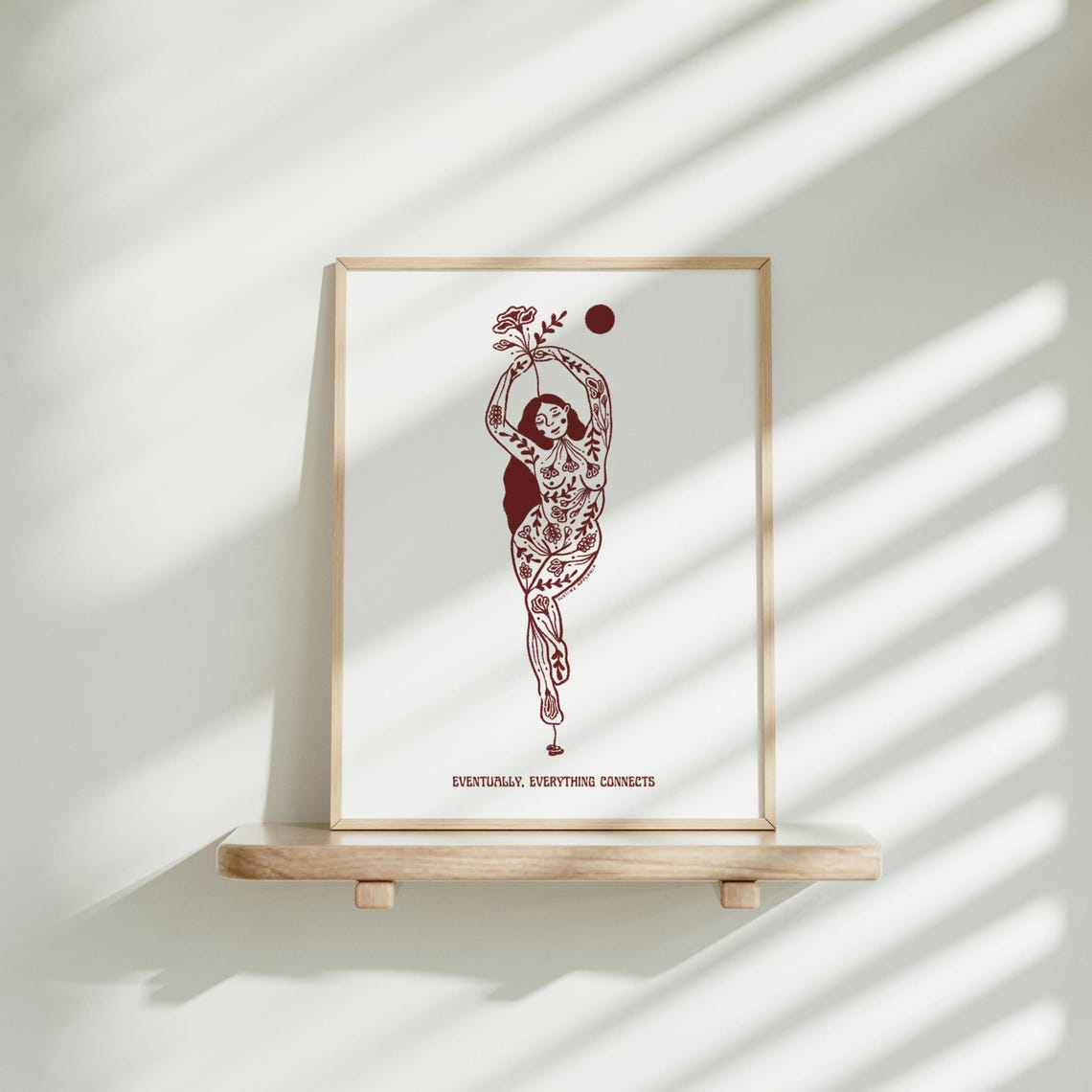Everything Connects Burgundy White Growth Healing Self Love Feminine Art Print