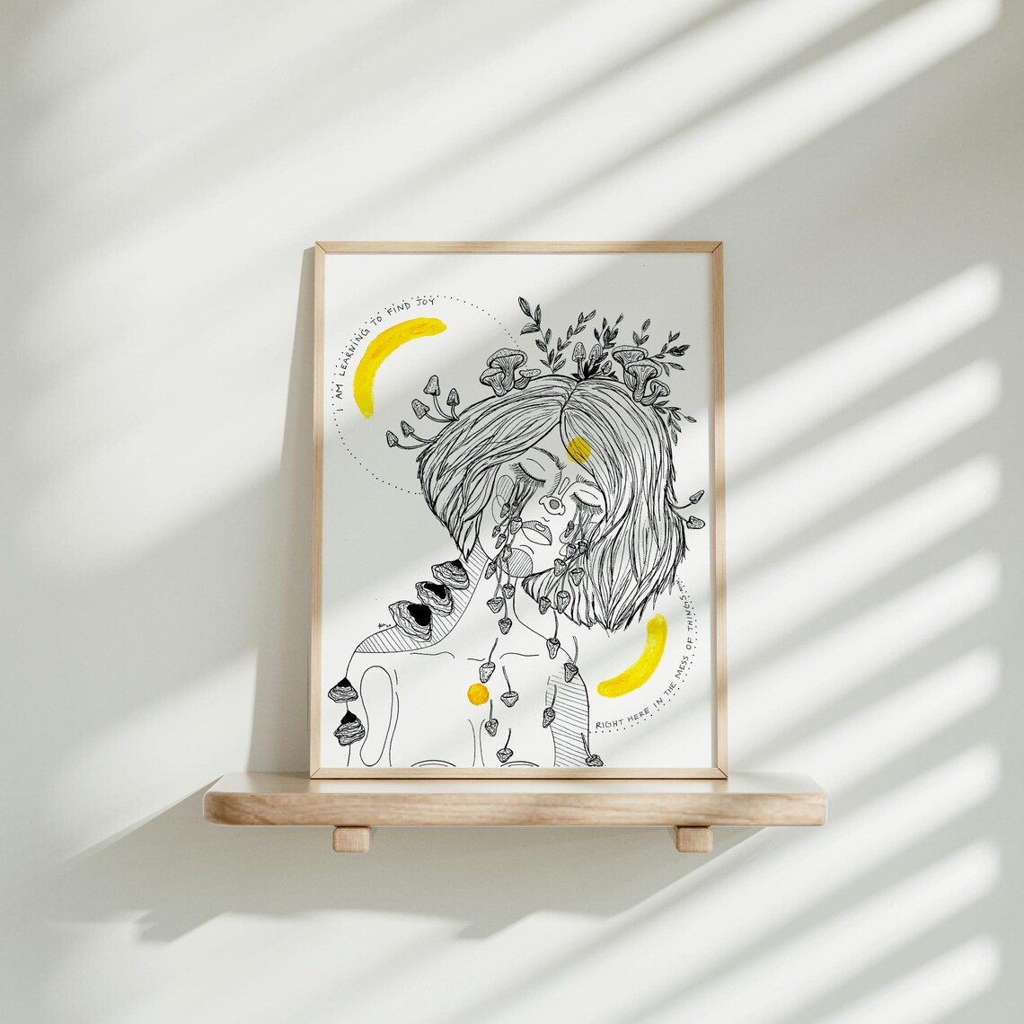 Find Joy Floral Woman Mushroom Illustration Mental Health Poster