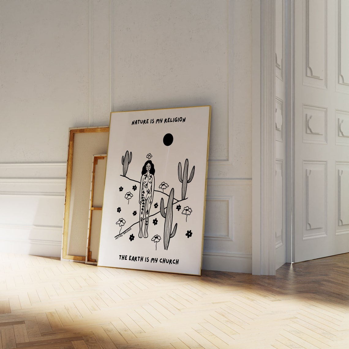 Nature Is My Religion Quote Poster Earth Church Cactus Line Art - Image 4