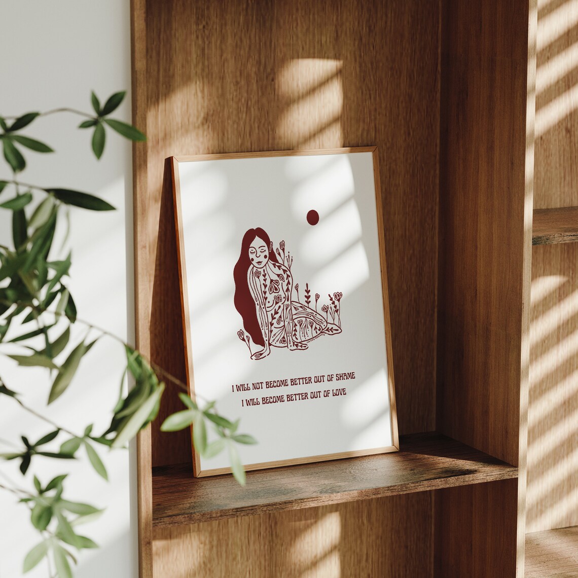 I Will Not Become Better Out of Shame Burgundy Line Art Poster - Image 2