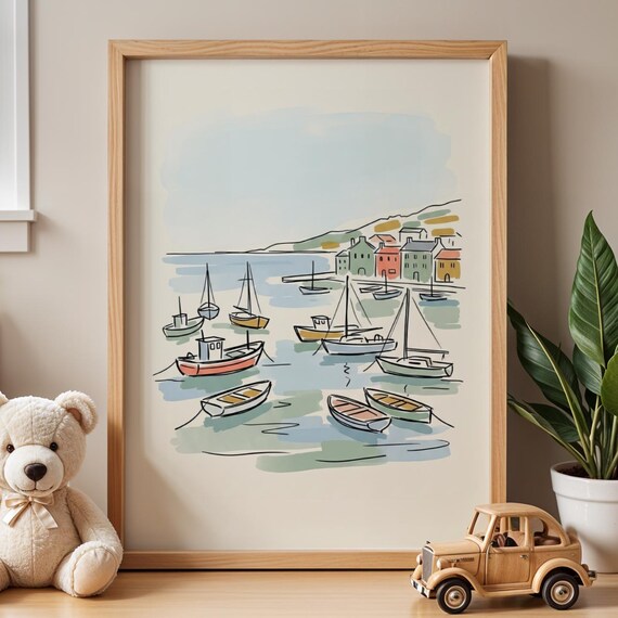 Busy Harbor Boats, Vintage Nautical Art Print