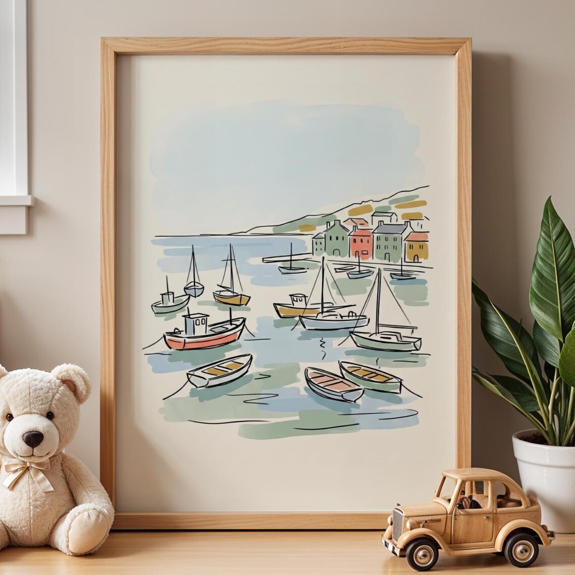 Busy Harbor Boats, Vintage Nautical Art Print