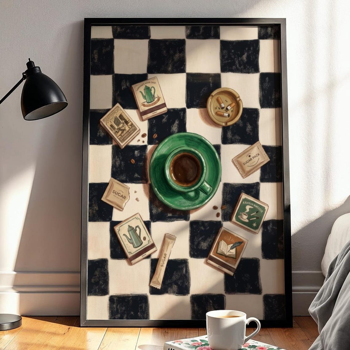 Matchbook Espresso Coffee Checkered Retro Cafe Kitchen Poster