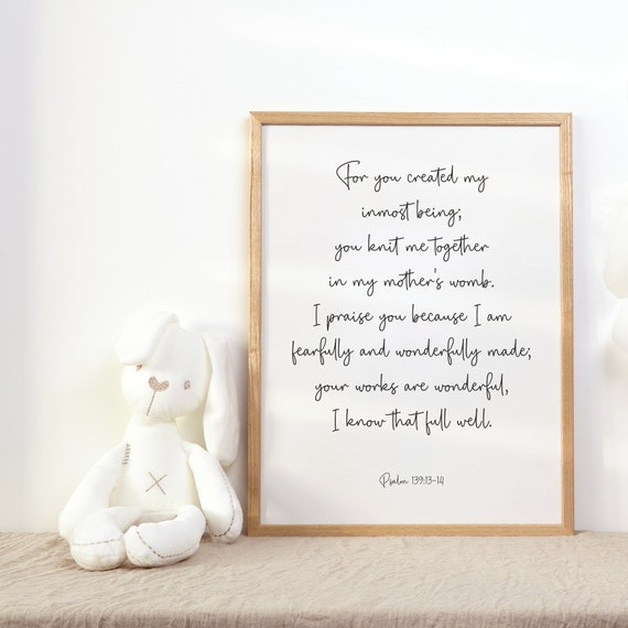 Psalm 13913 14 I Am Fearfully And Wonderfully Made Christian Nursery Scripture Wall Art Kids Bible Verse Print