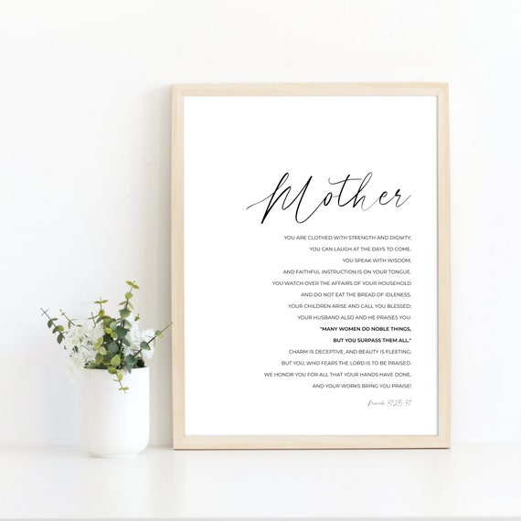 Proverbs 31:25-31 Christian Scripture Art Print for Mom