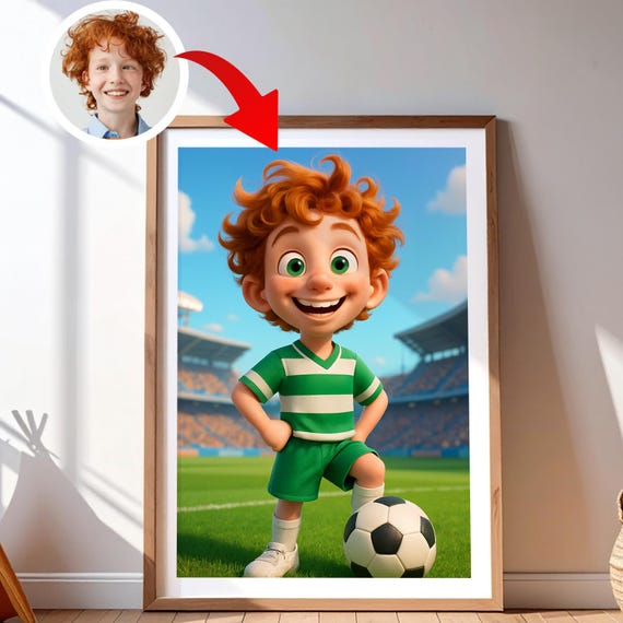 Personalized Soccer Poster For Kids Custom Wall Art With Your Childs Photo In A Fun Footballthemed Illustration