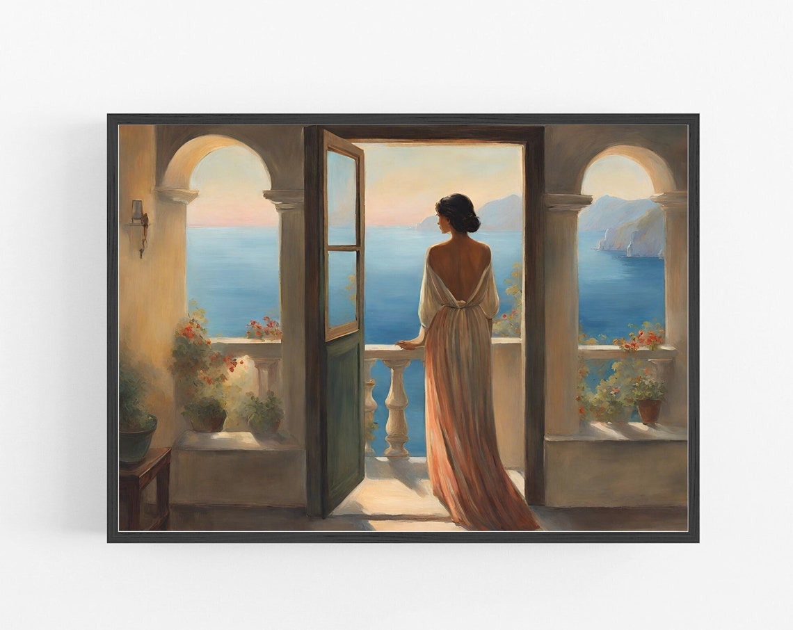 Vintage Woman Portrait Of Woman In Window Art Vintage Aesthetic Art Moody Portrait Painting Vintage Portrait Dark Academia Print - Image 4