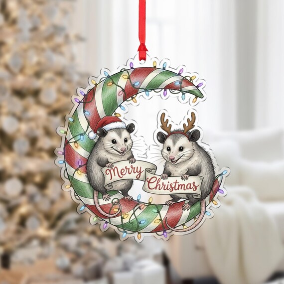 Merry Christmas Opossum Ornament Candy Cane Moon Cute Gift Poster