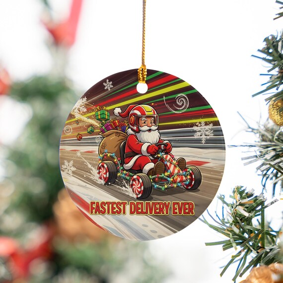 Fastest Delivery Ever Santa Racing Go Kart Lights Christmas Poster