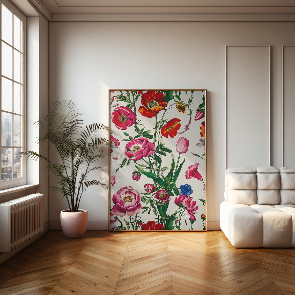 Vibrant Poppies Peonies and Tulips Floral Botanical Art Poster - Image 2
