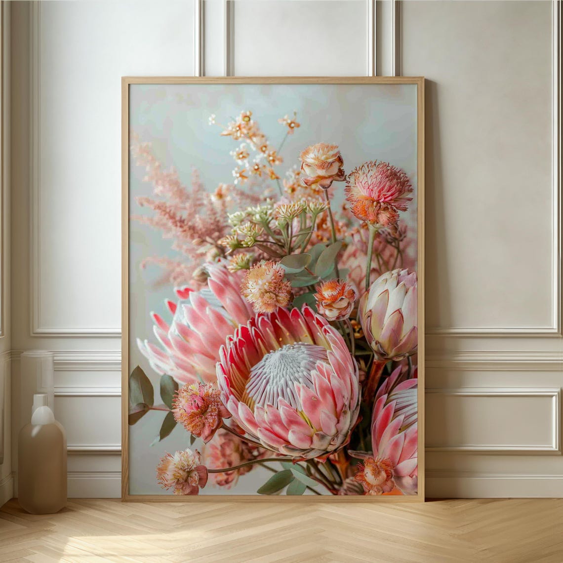 Dreamy Blushing Pink Protea Bouquet Exotic Botanical Art Print