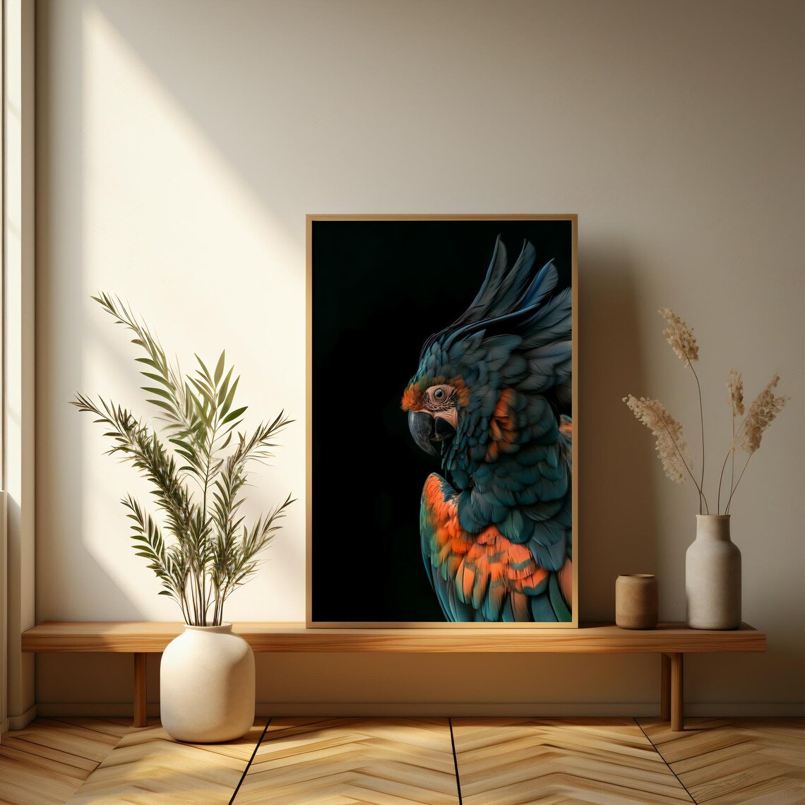 Macaw Parrot Portrait on Black Background Wildlife Art Poster - Image 3