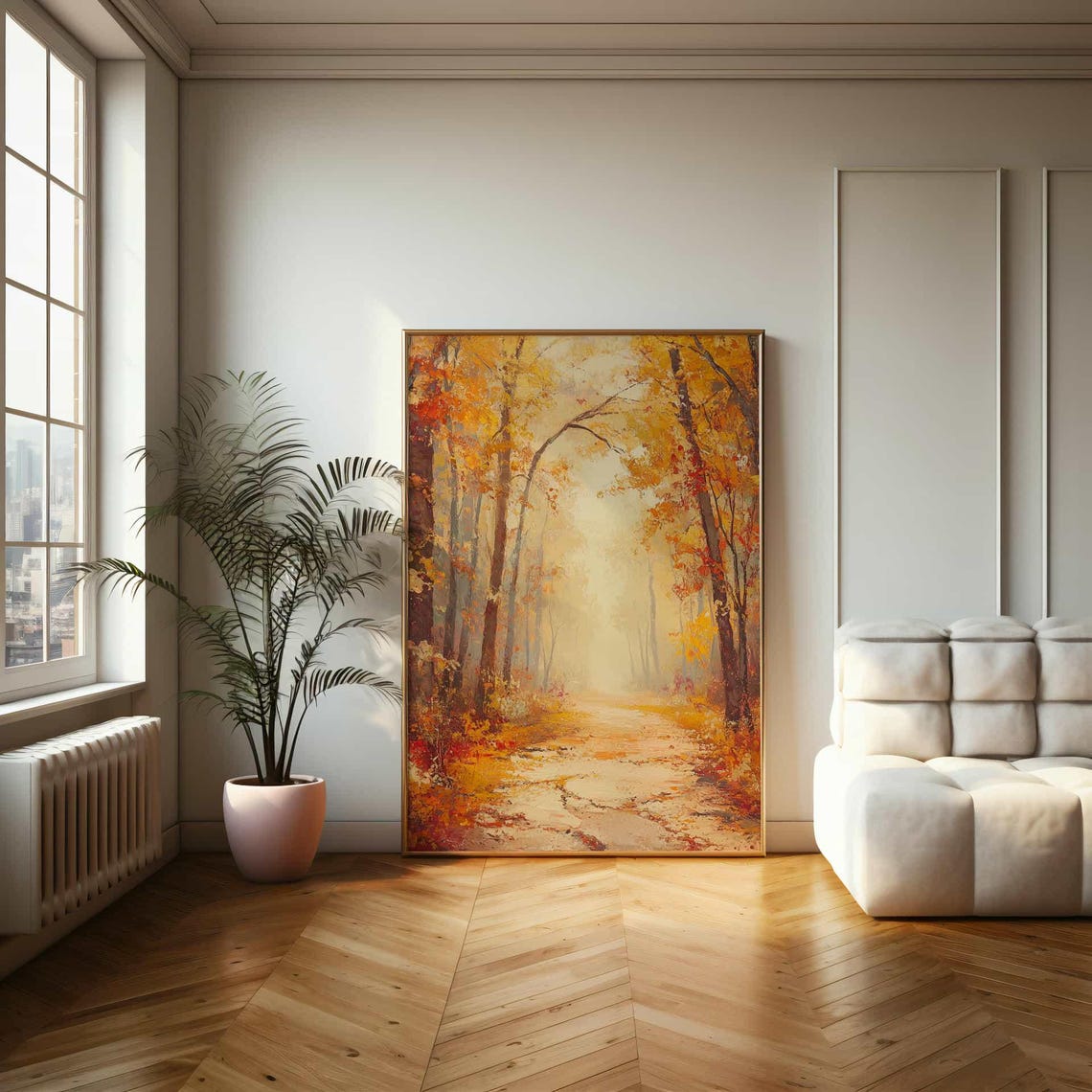 Golden Autumn Forest Path Impressionist Fall Foliage Painting Poster - Image 2