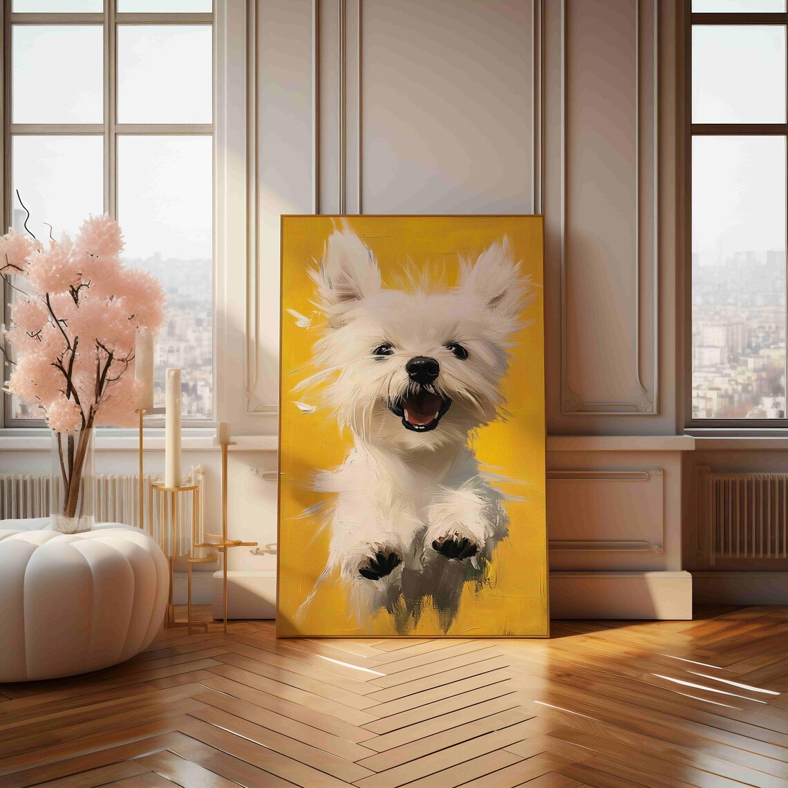 Happy Puppy, Vibrant Yellow Dog Wall Art Print - Image 4