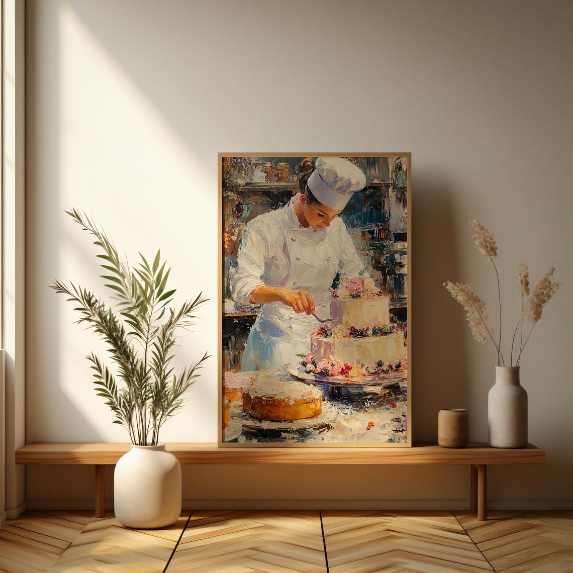 Female Pastry Chef Decorating Wedding Cakes Painting Kitchen Poster - Image 3
