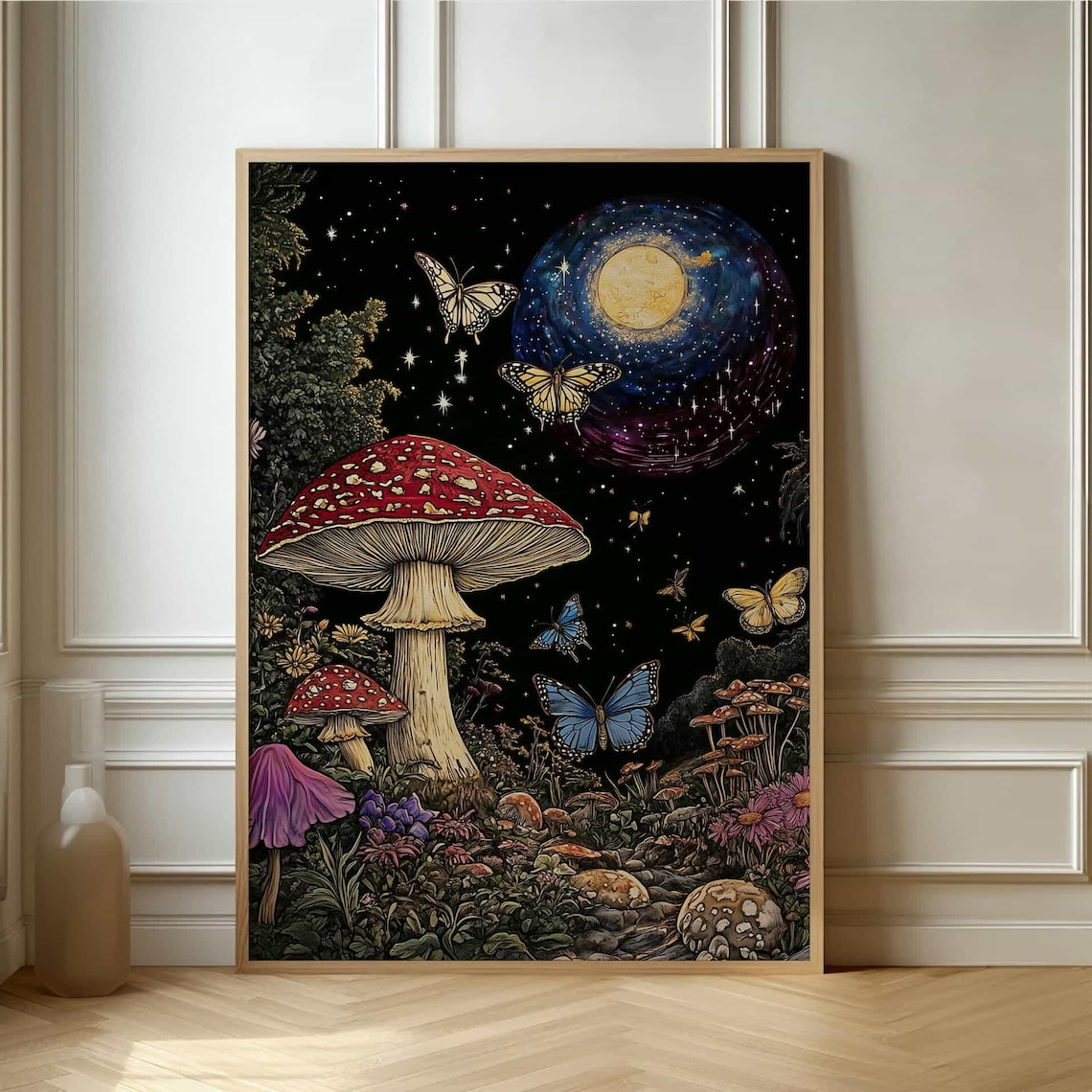 Mystical Mushroom Forest, Whimsical Night Illustration