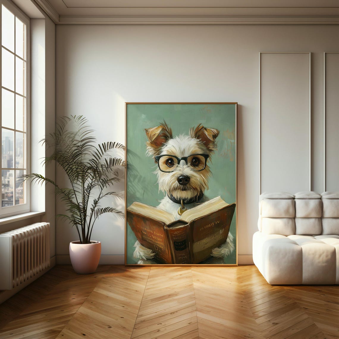 Scholarly Terrier Dog With Glasses Reading A Book Funny Poster - Image 2