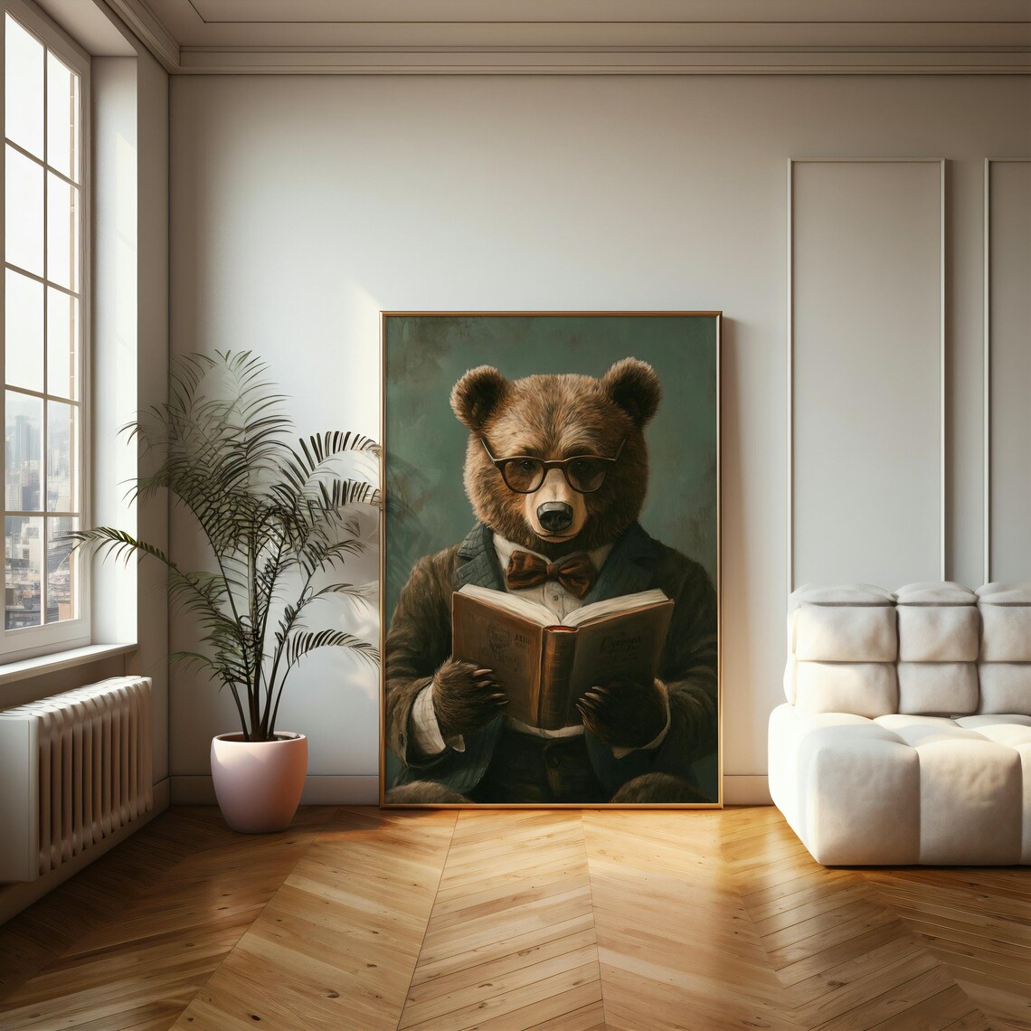 Dapper Bear Reading, Whimsical Vintage Art Print - Image 2