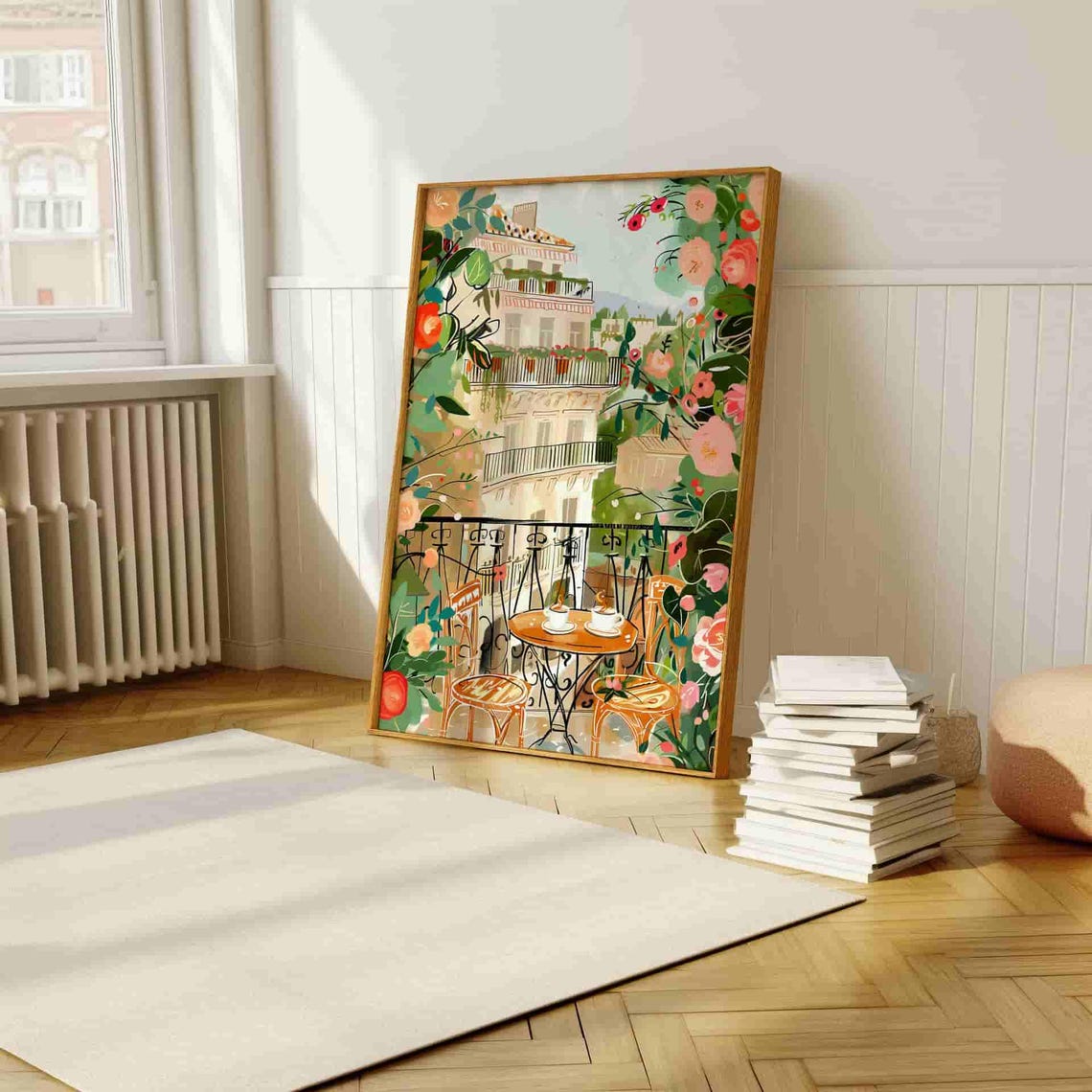 Parisian Flower Balcony Morning Coffee Romantic Cityscape Poster - Image 4