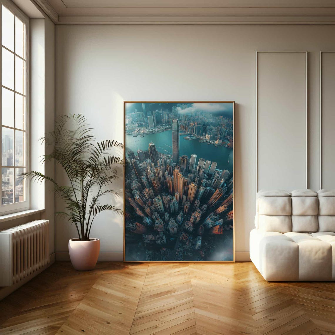 Dramatic Aerial View High Rise City Skyline Harbor Metropolis Poster - Image 2