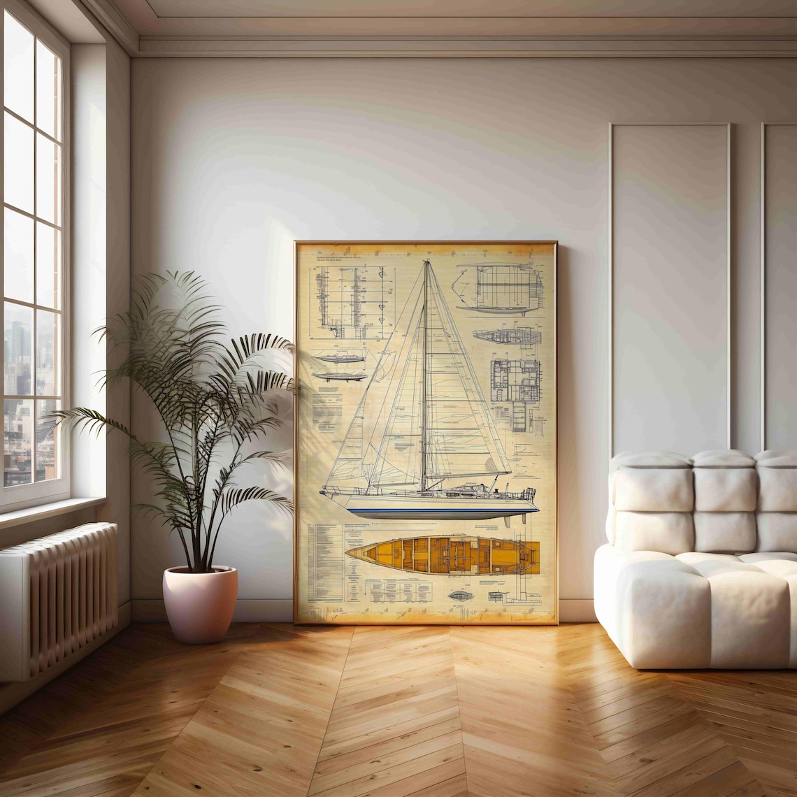 Vintage Yacht Blueprint, Nautical Sailing Art Print - Image 2