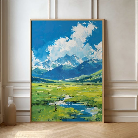 Lush Mountain Landscape Poster Vibrant Scenic Art Print Ideal For Nature Lovers And Modern Home Decor