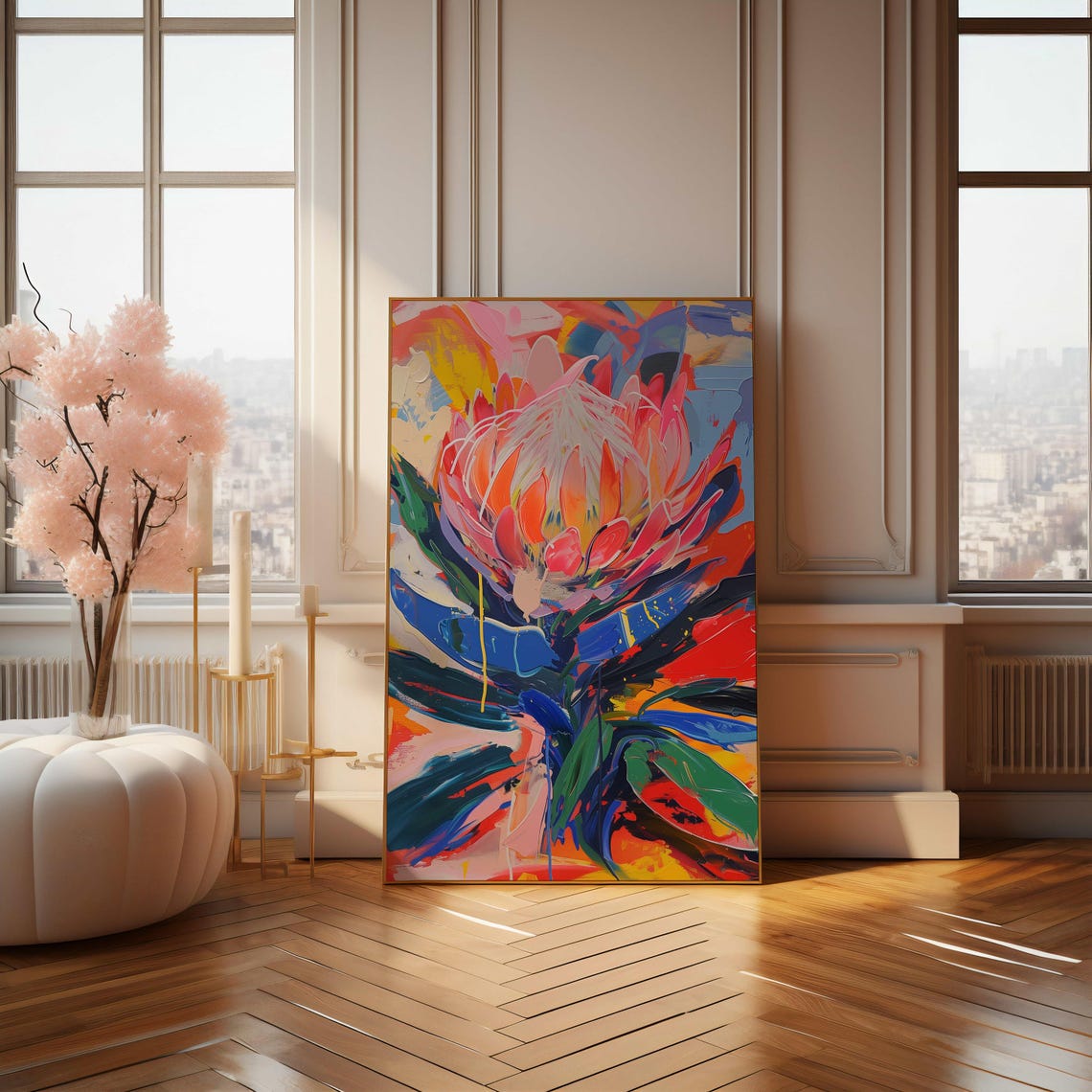 Pink Protea Abstract Expressionist Brushwork Colorful Poster - Image 4