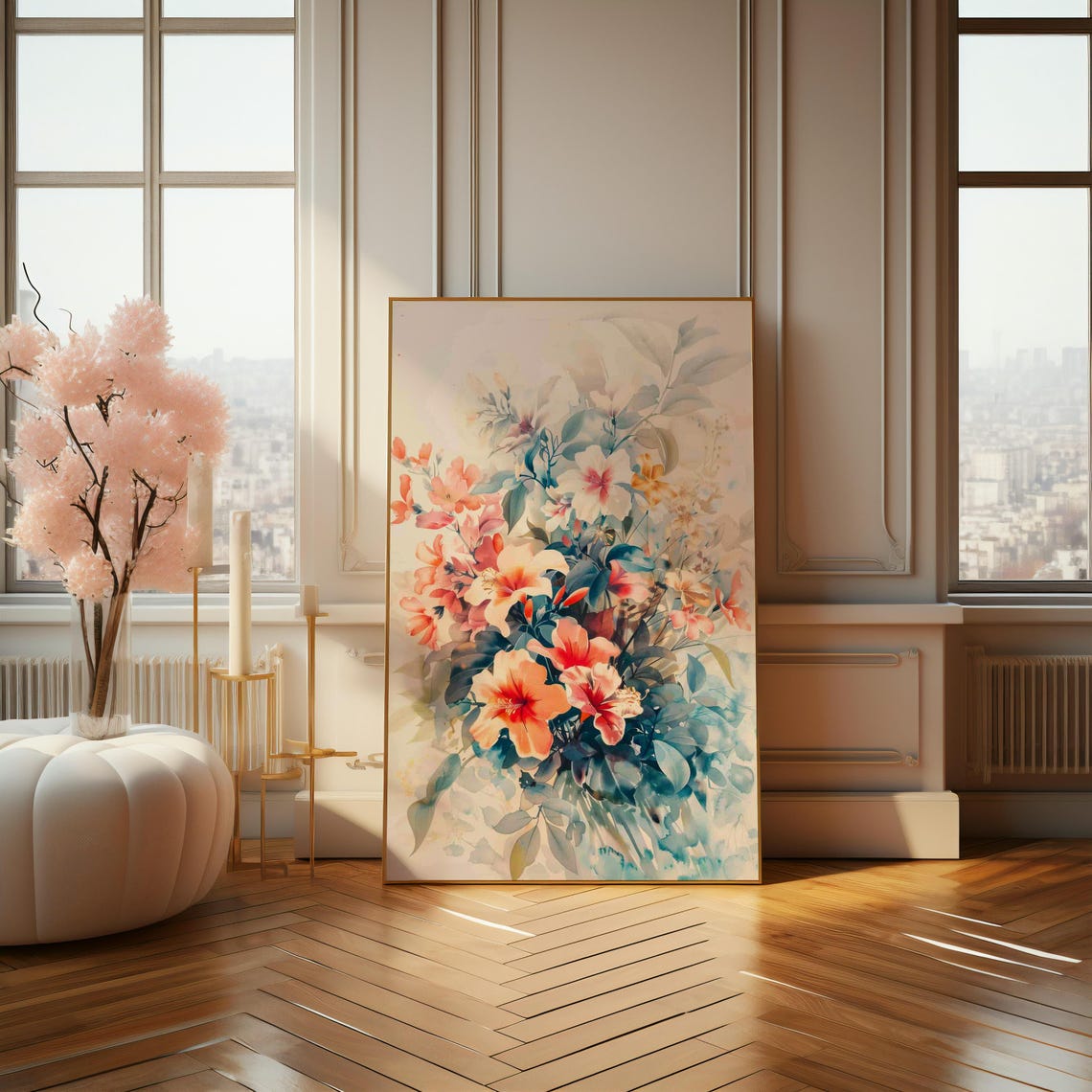 Soft Watercolor Hibiscus Bouquet Dreamy Botanical Pastel Art Print - Image 4