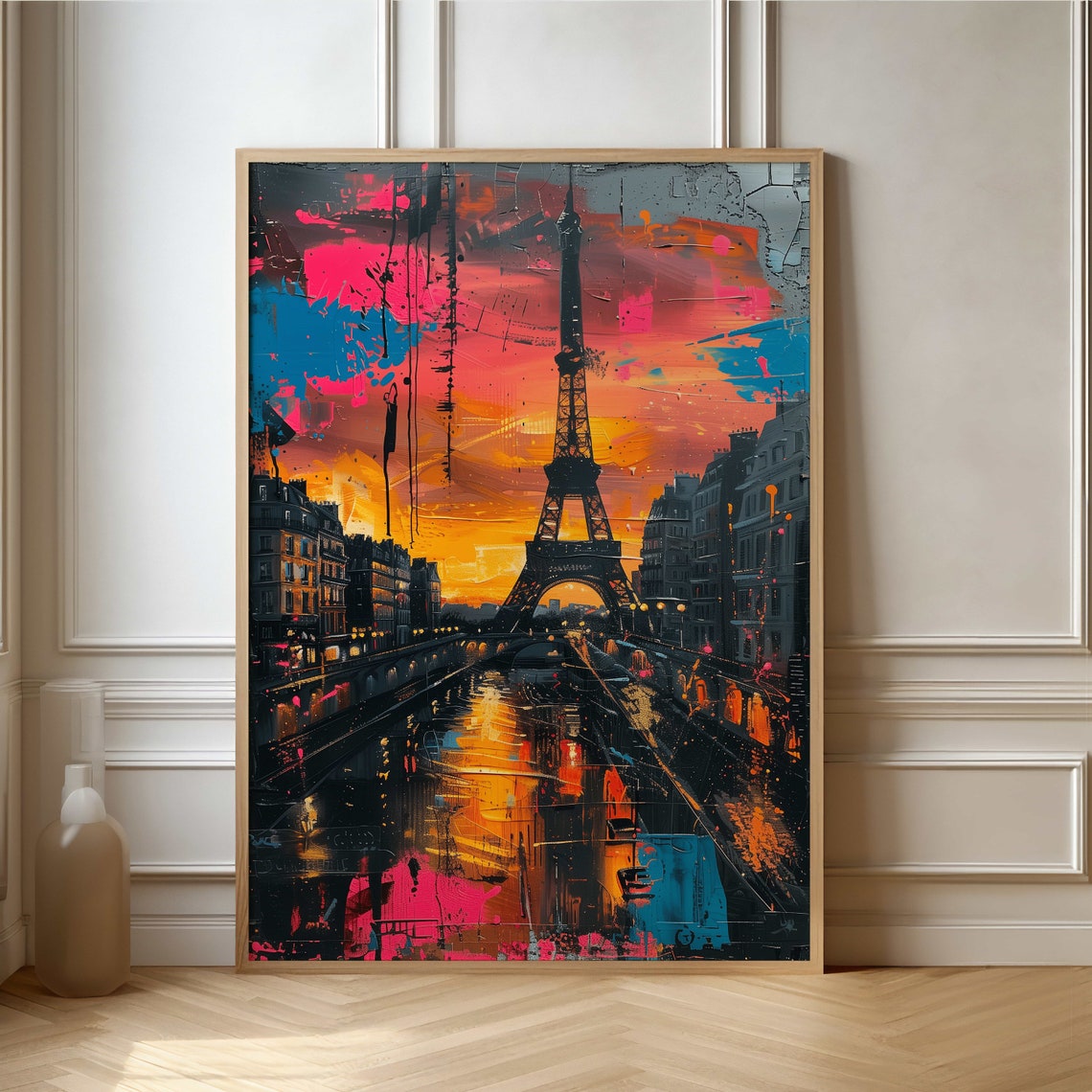 Eiffel Tower Paris Sunset Colorful Graffiti Street Art Poster