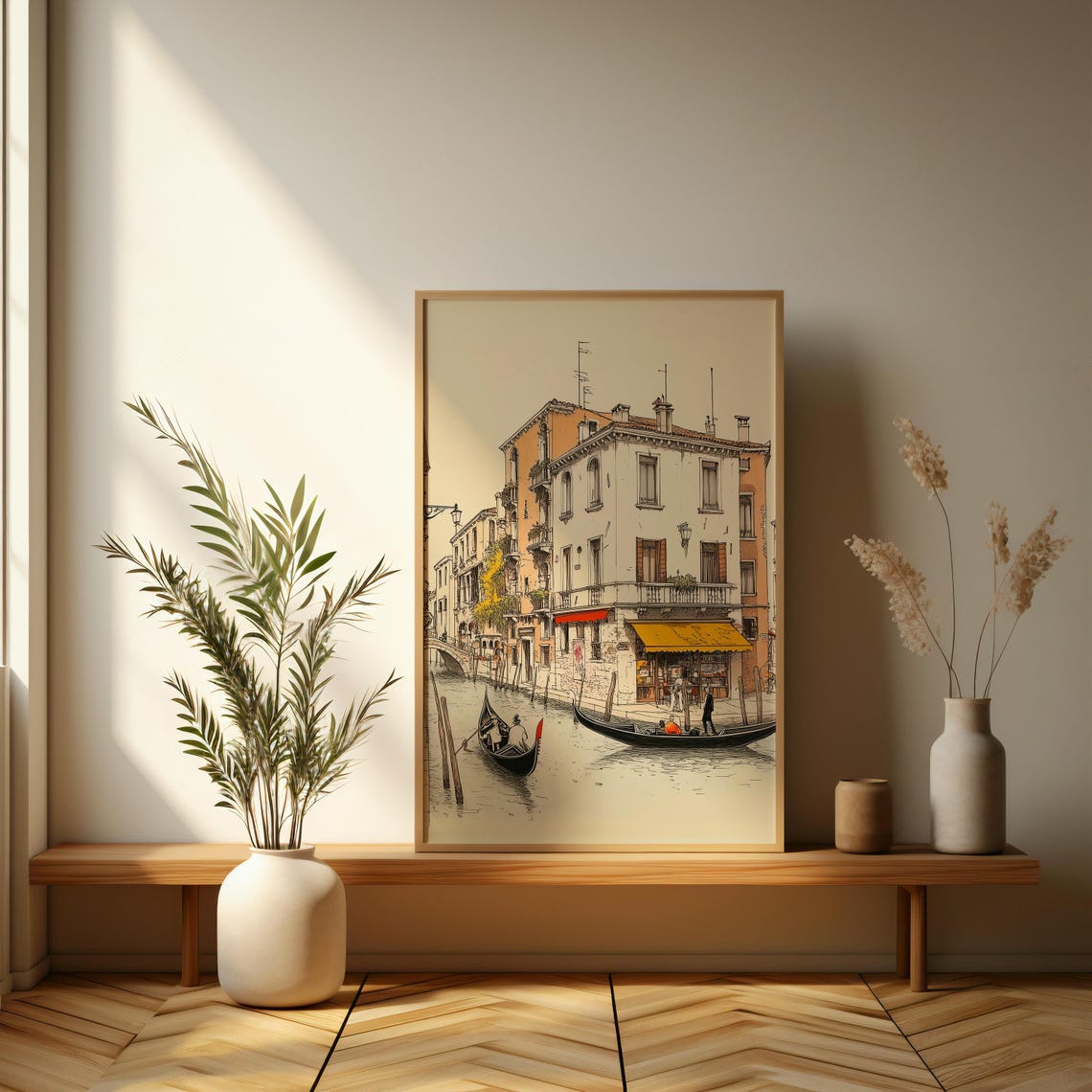 Gondolas On A Venice Canal Hand Drawn Italian Travel Sketch Poster - Image 3