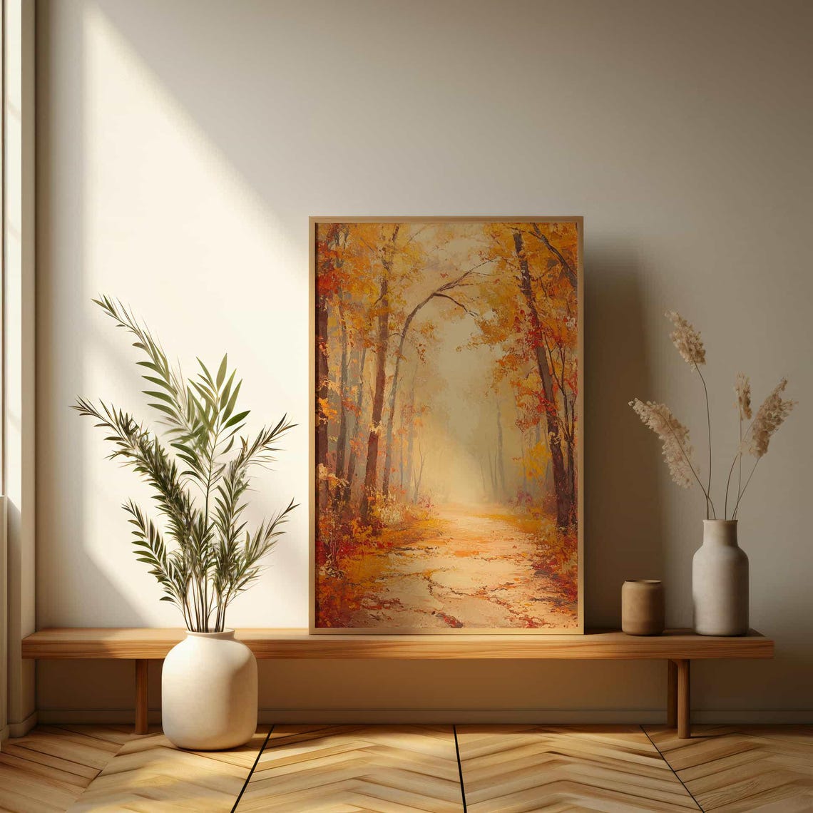 Golden Autumn Forest Path Impressionist Fall Foliage Painting Poster - Image 3