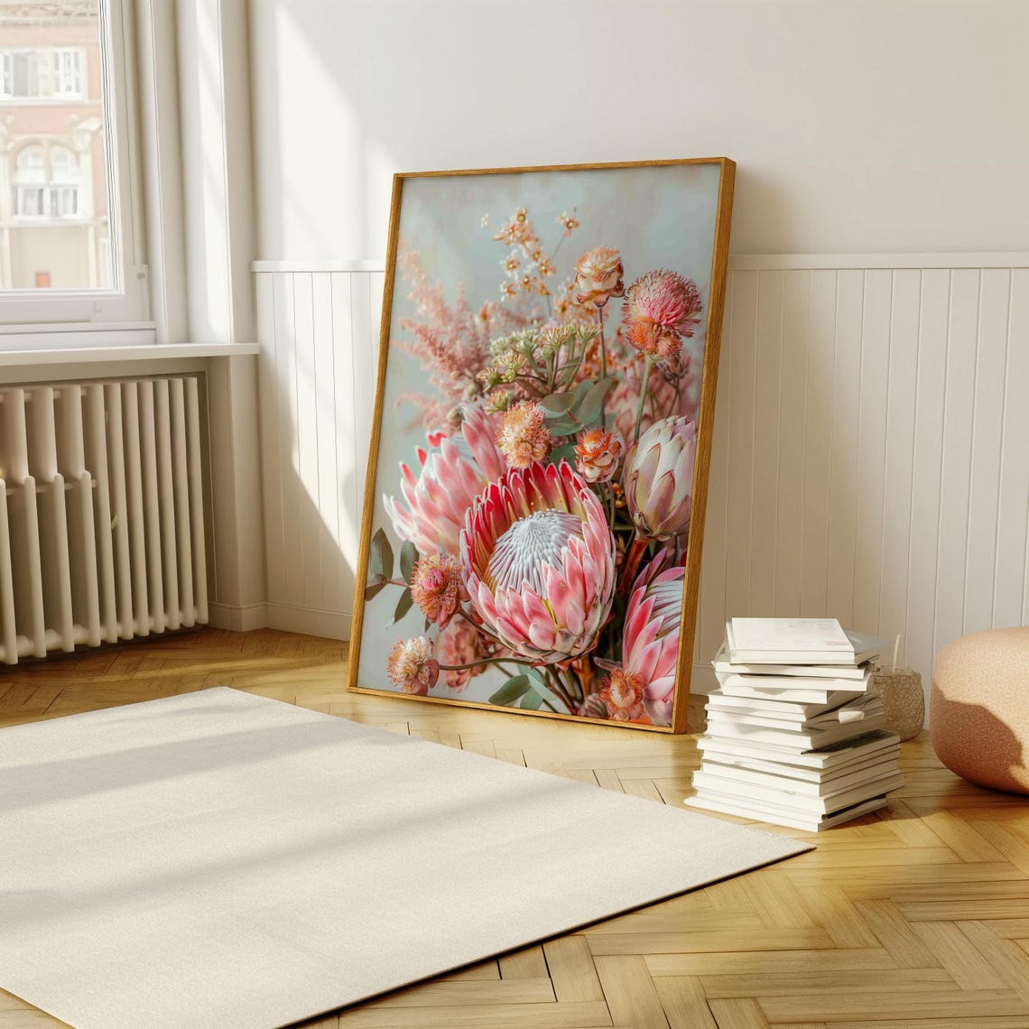 Dreamy Blushing Pink Protea Bouquet Exotic Botanical Art Print - Image 5