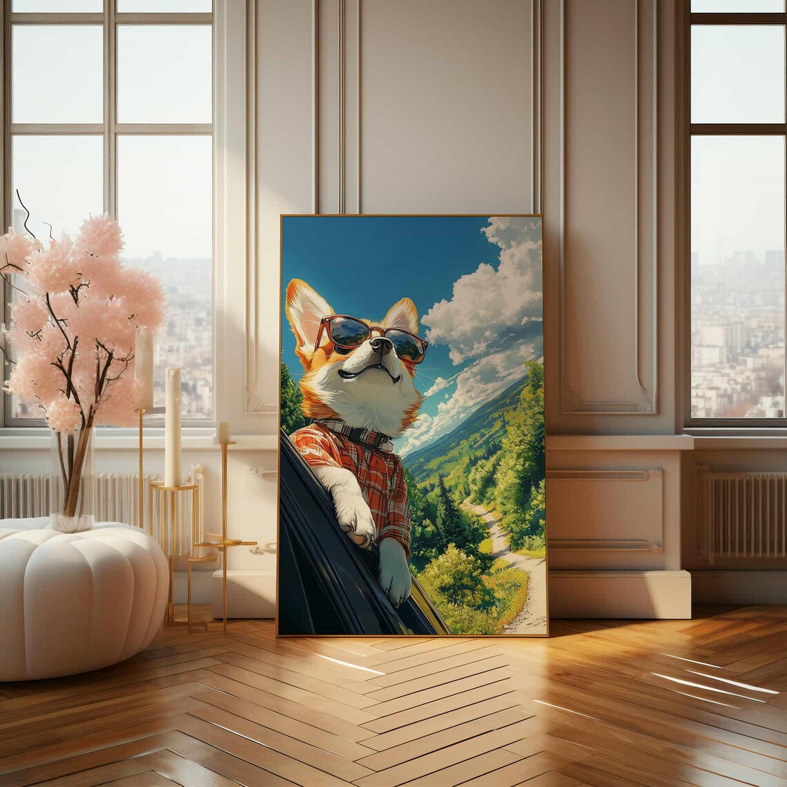 Smiling Corgi In Sunglasses And Plaid Shirt Mountain Road Trip Poster - Image 4