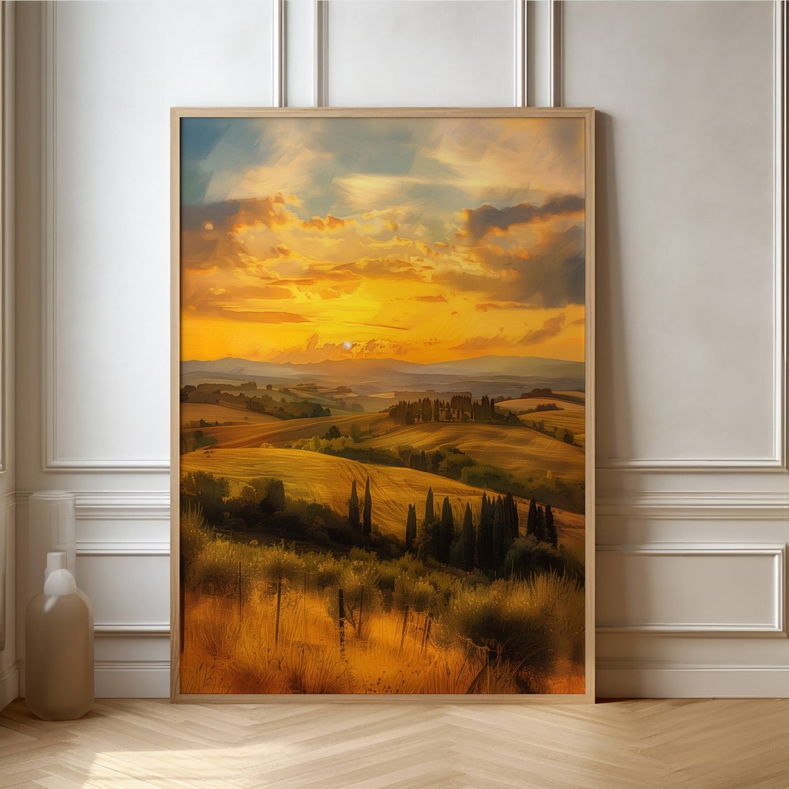 Golden Hour Over Tuscan Rolling Hills With Cypress Trees Poster