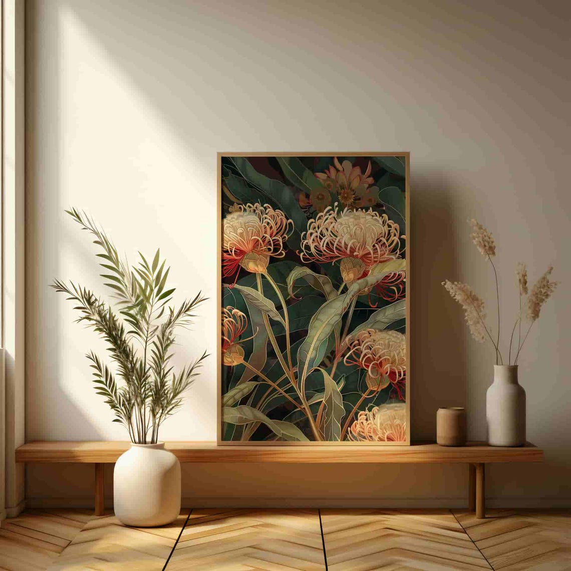 Elegant Cream Protea Blossoms Art Nouveau Style Botanical Poster - Image 3