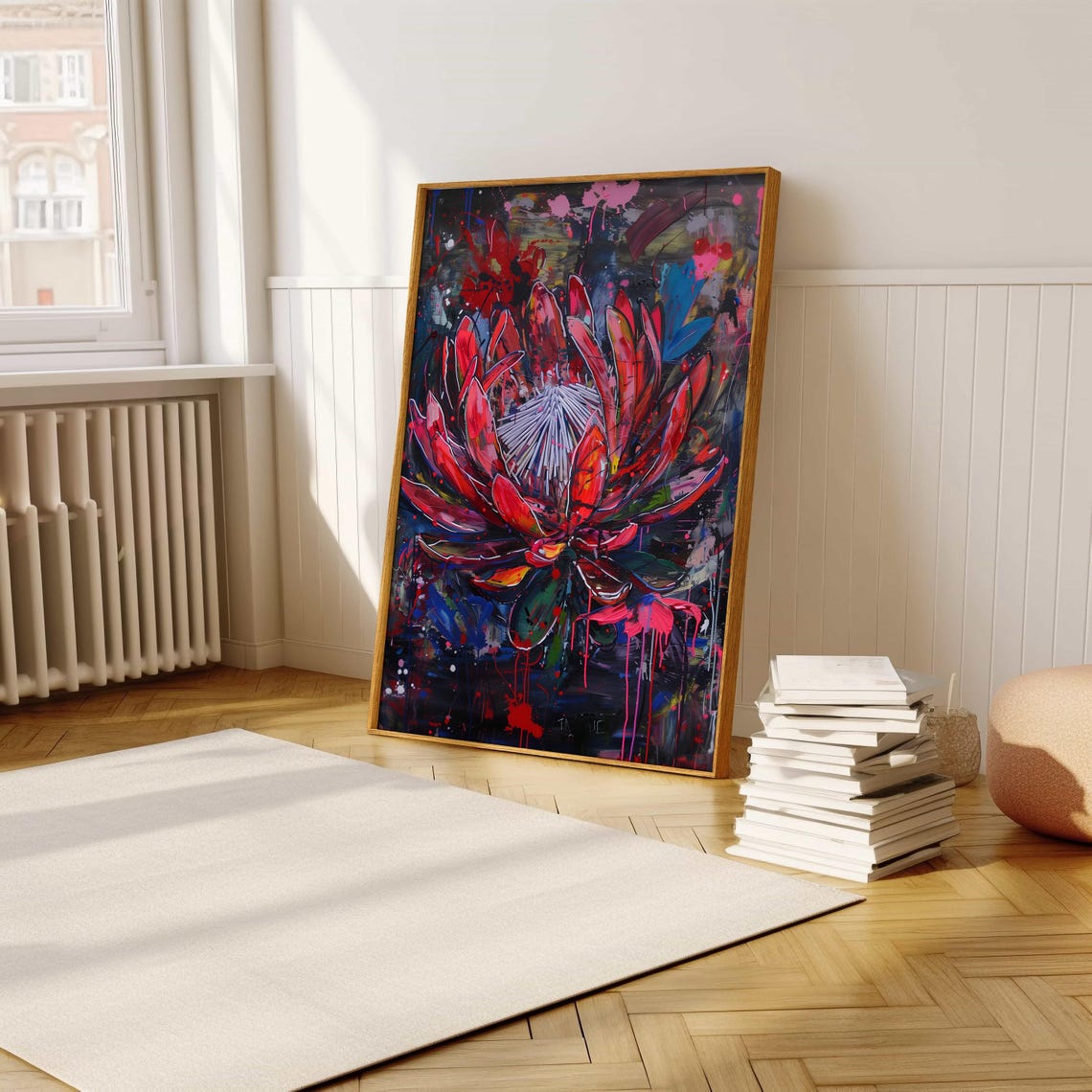 Dark Moody Red Protea Graffiti Street Art With Paint Drips Poster - Image 3