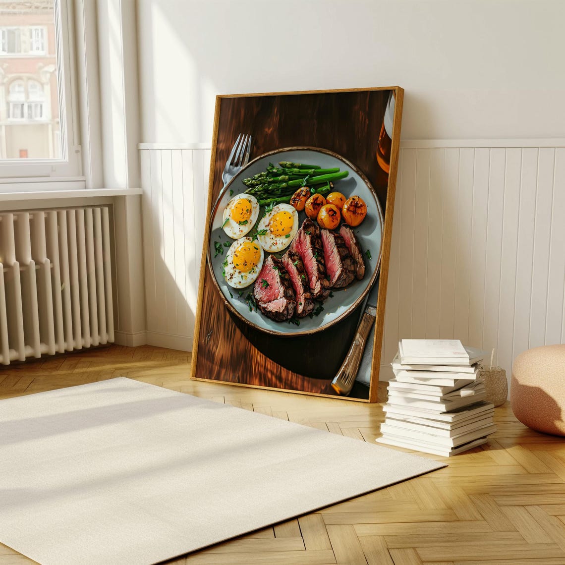 Sliced Steak and Fried Eggs Gourmet Breakfast Plate Art Poster - Image 5