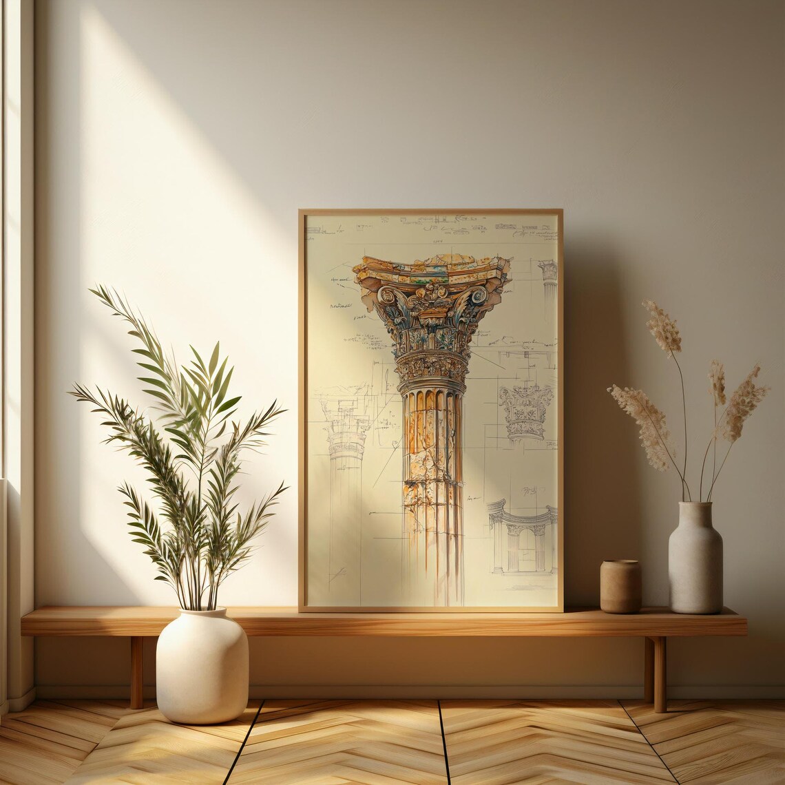Architectural Column Blueprint Art Print, Study Decor - Image 3