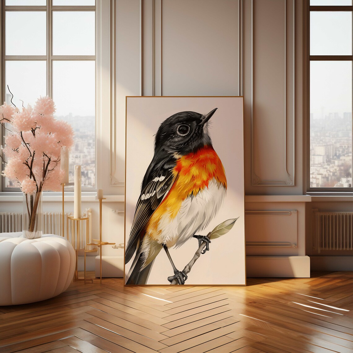 Black Headed Orange Breasted Songbird Portrait Framed Art Poster - Image 4
