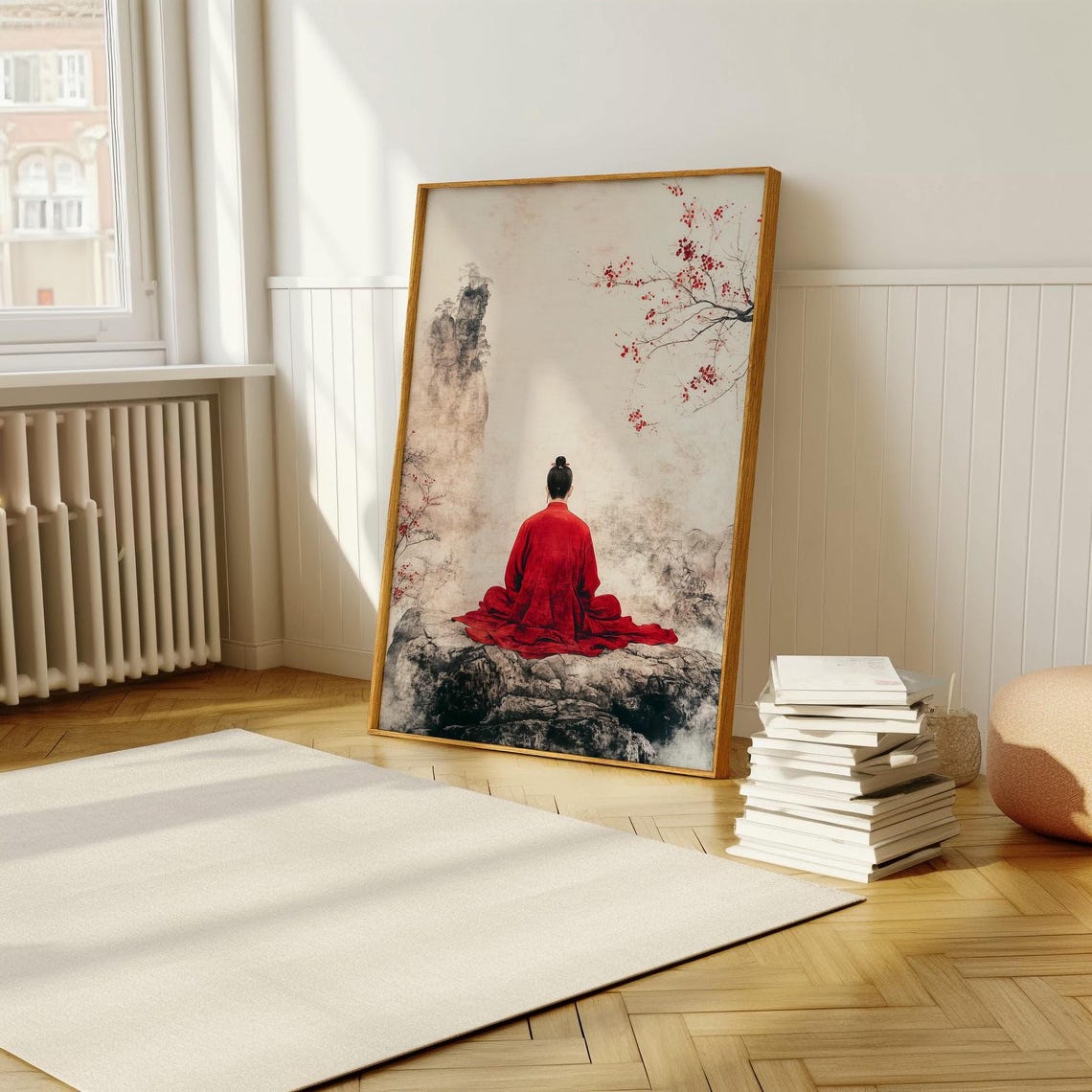 Tranquil Red Cloak Serene Eastern Inspired Wall Art Perfect For Zen And Minimalist Home Decor - Image 5