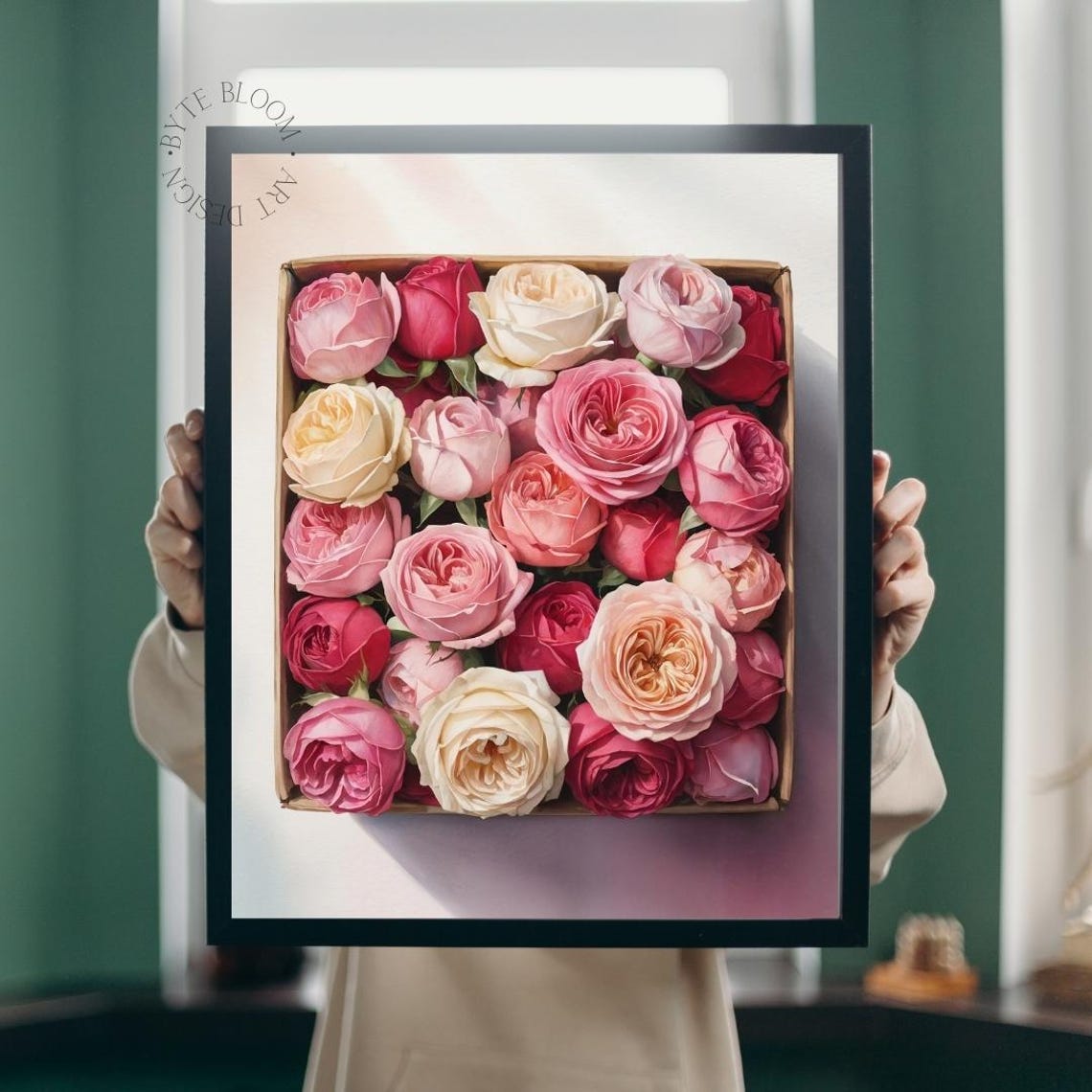 Pink Rose Bouquet Gift Box Floral Photography Romantic Wall Art
