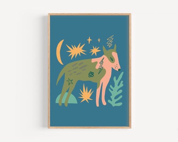 Retro Abstract Dog Boho Kids Art Print