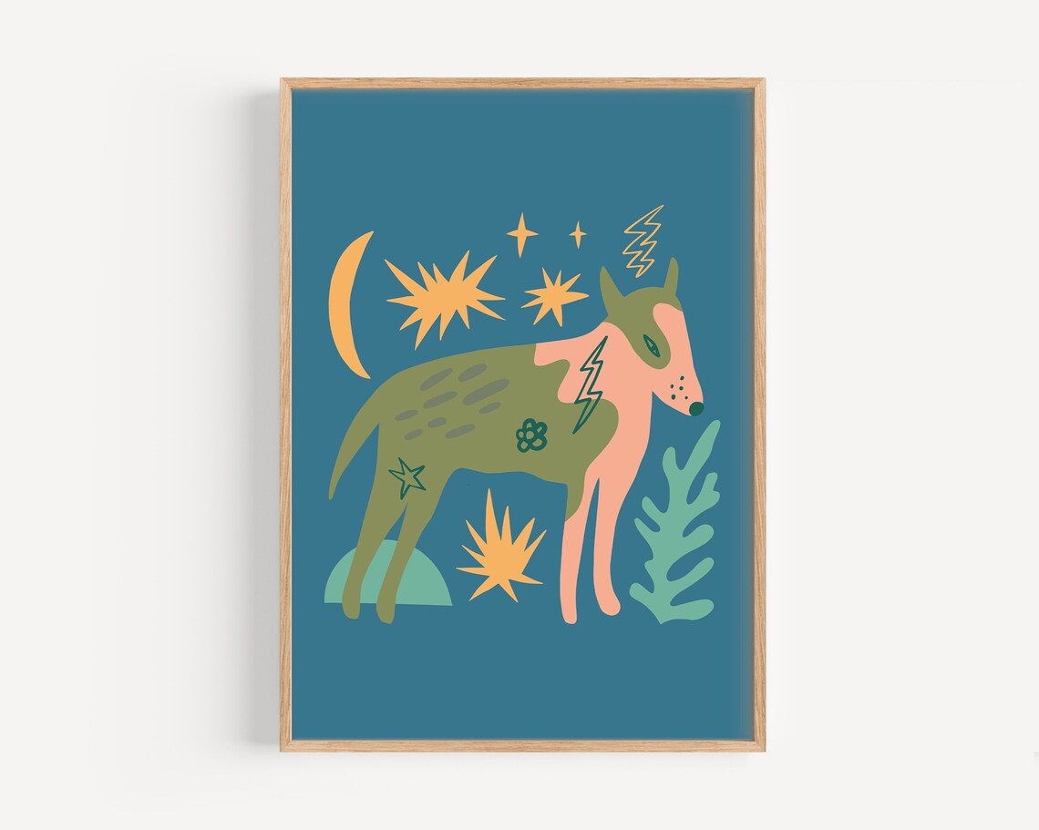 Retro Abstract Dog Boho Kids Art Print