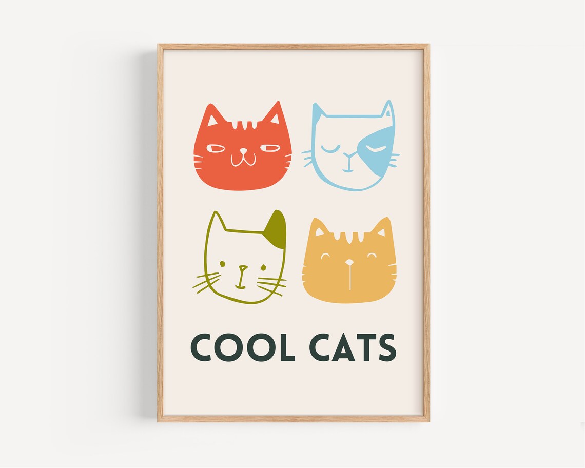 Cool Cat Print Retro Nursery Decor Art Print