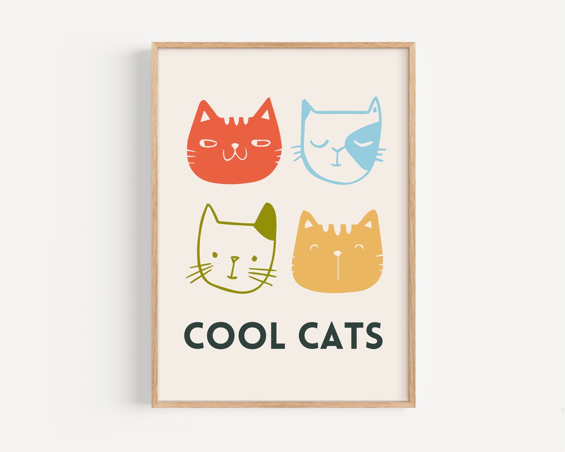 Cool Cats Four Funny Cat Faces Bold Orange Kids Room Wall Poster - Image 5