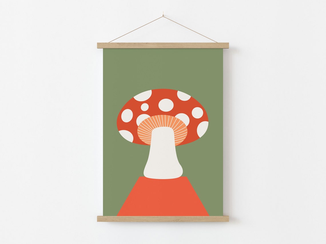 Red Spotted Mushroom Poster with Retro Sage Green Woodland Art - Image 2